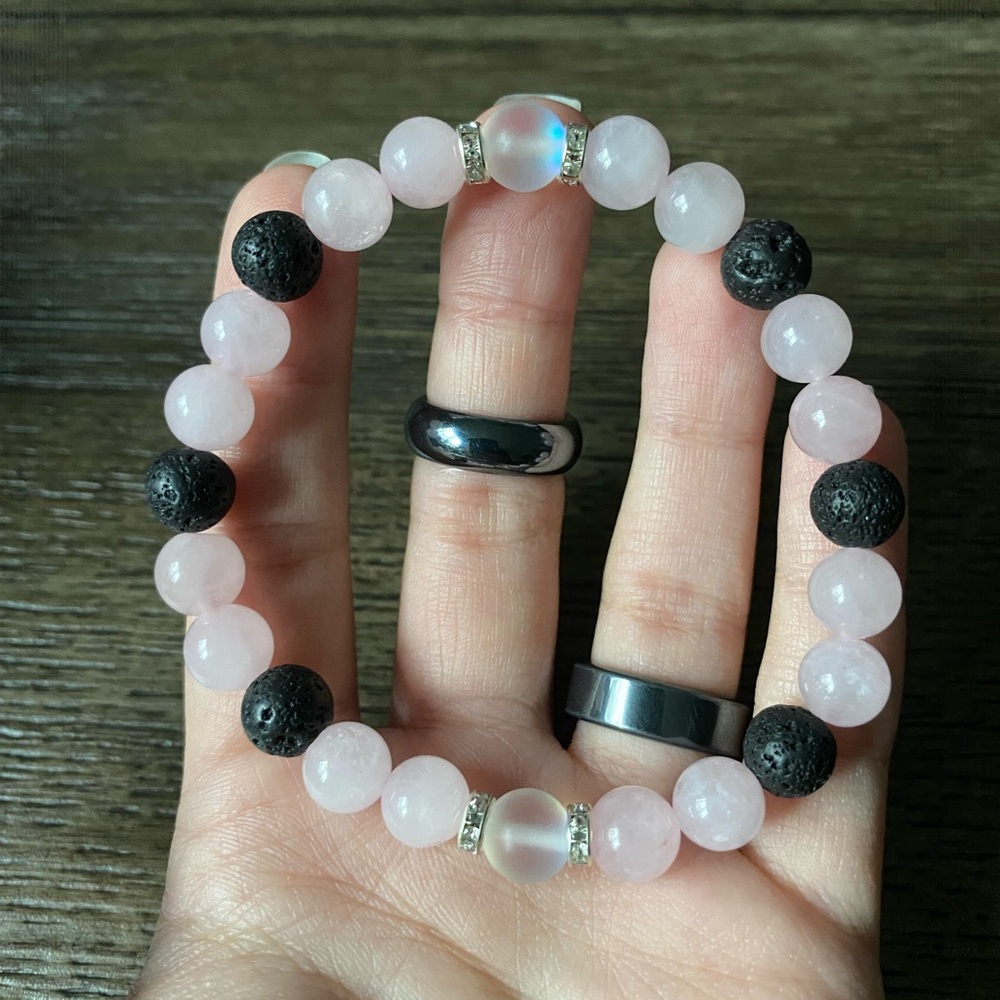Handmade Rose Quartz & Lava Stone Crystal Beaded Bracelet